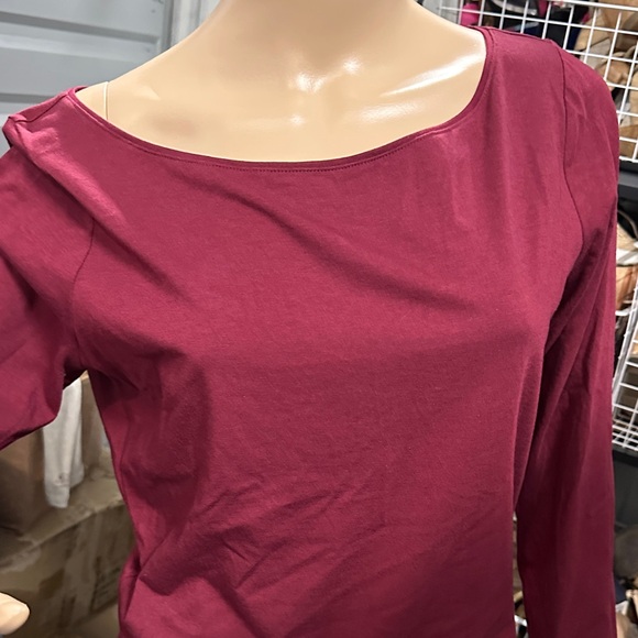 White House Black Market Burgundy Long Sleeve Top with Lace bottom decoration - Picture 2 of 8